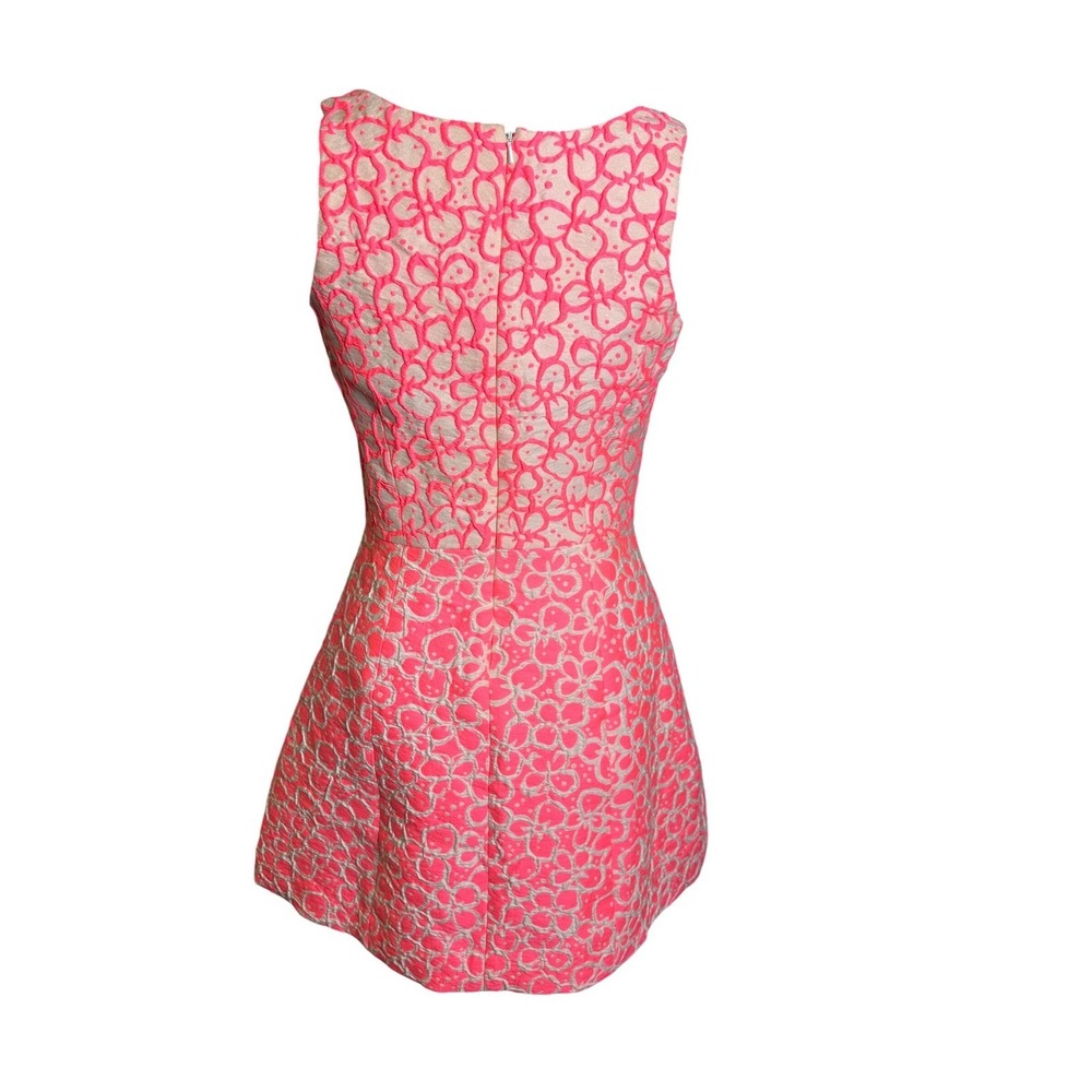 LILLY PULITZER Neon Pink White Floral Jacquard Fit and Flare Dress Size 4 Mini - Picture 4 of 12